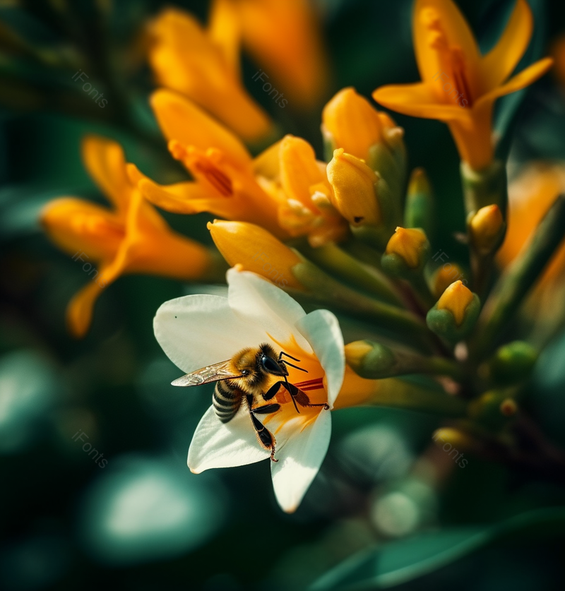 蜜蜂白色花瓣黄色花朵摄影自然背景,高清,摄影图,摄影图片,图片大全,摄影图免费下载
